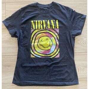 Nirvana T Shirt Women’s XL Colorful Short Sleeve Top Vintage Graphic Tee Grey 1X
